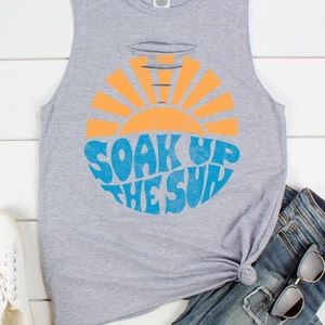 Soak Up The Sun Distressed Muscle Graphic Tank